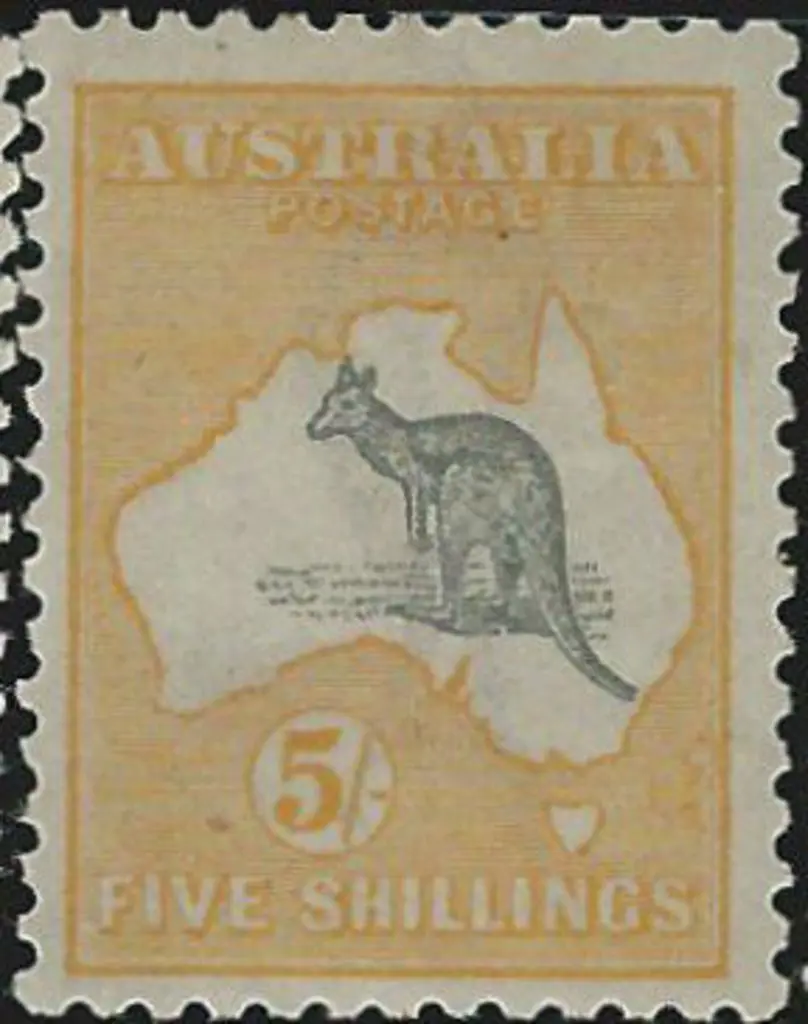 1915-28 3rd wmk 5/- grey & yellow. MLH with light ... Image 1++