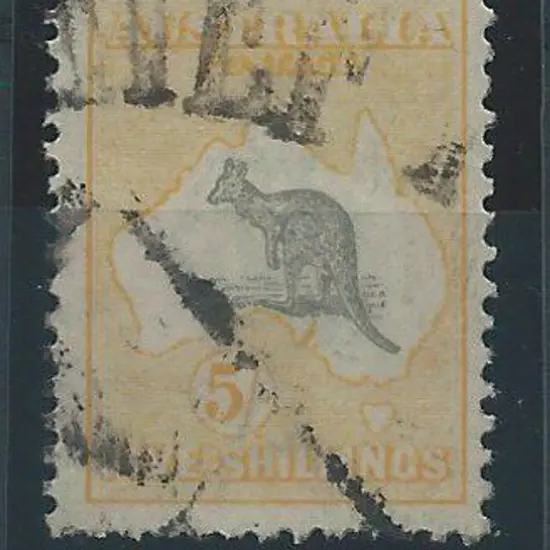 1915-28 3rd wmk 5/- grey & yellow with "cut in ...