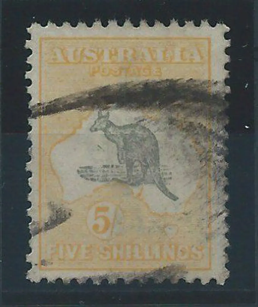 1915-28 3rd wmk 5/- grey & yellow with "fox faced ... Image 1++