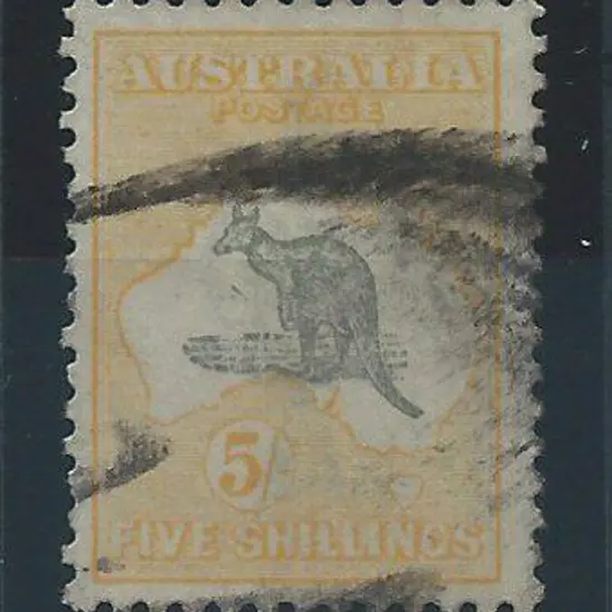 1915-28 3rd wmk 5/- grey & yellow with "fox faced ...