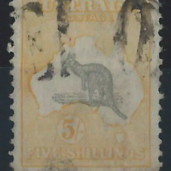 1915-28 3rd wmk 5/- grey & yellow with "retouch to ...
