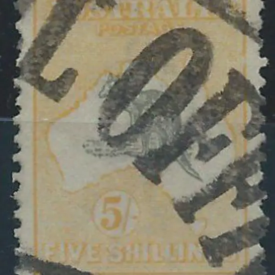 1915-28 3rd wmk 5/- grey & yellow with "tail & ...