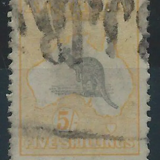 1915-28 3rd wmk 5/- grey & yellow with "white flaw ...