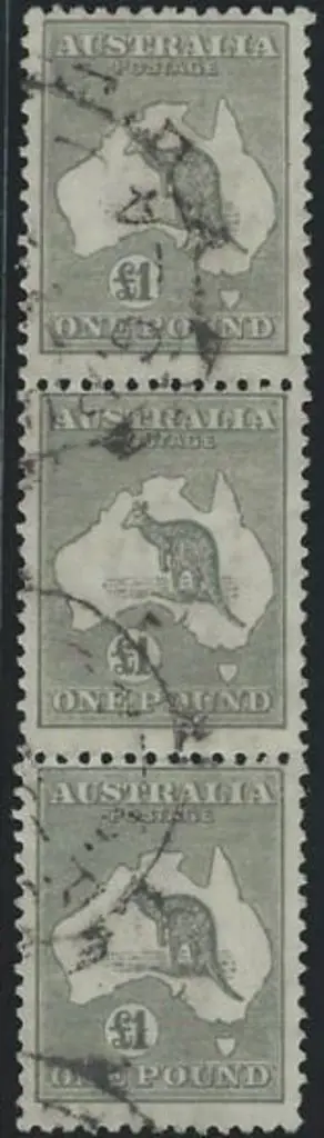 1923-24 New colours £1 grey vertical strip of 3 ... Image 1++