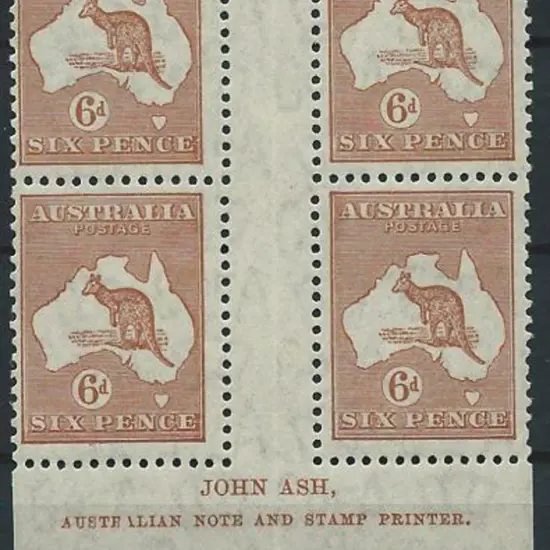 1931-47 CofA 6d chestnut Ash imprint block with ...