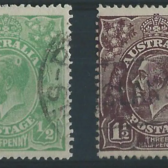 1918-23 Single wmk 1½d black brown plus ½d green, ...