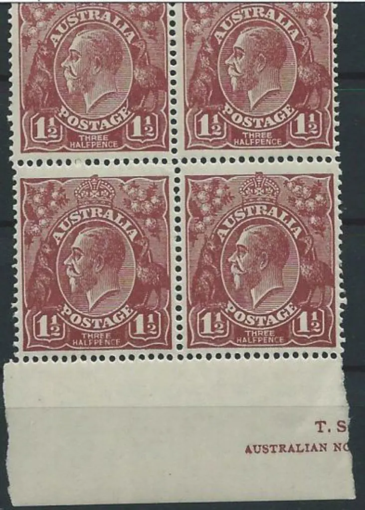 1918-23 Single wmk 1½d brown part imprint block of ... Image 1++