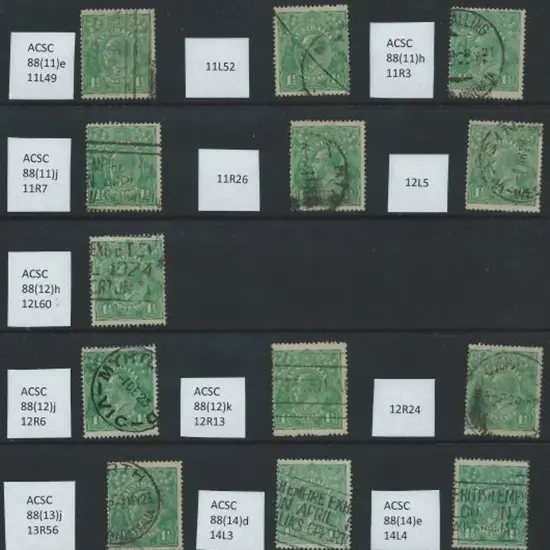 1918-23 Single wmk 1½d green good to F/U selection ...