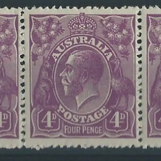1918-23 Single wmk 4d violet strip of 3 with first ...