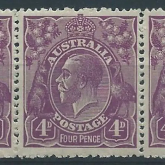 1918-23 Single wmk 4d violet strip of 3. MVLH on ...