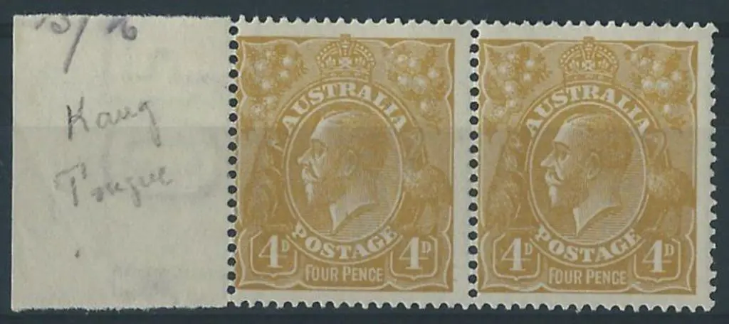 1918-23 Single wmk 4d olive horizontal marginal ... Image 1++
