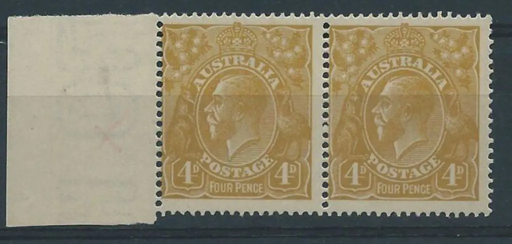 1918-23 Single wmk 4d olive horizontal marginal ... Image 1++