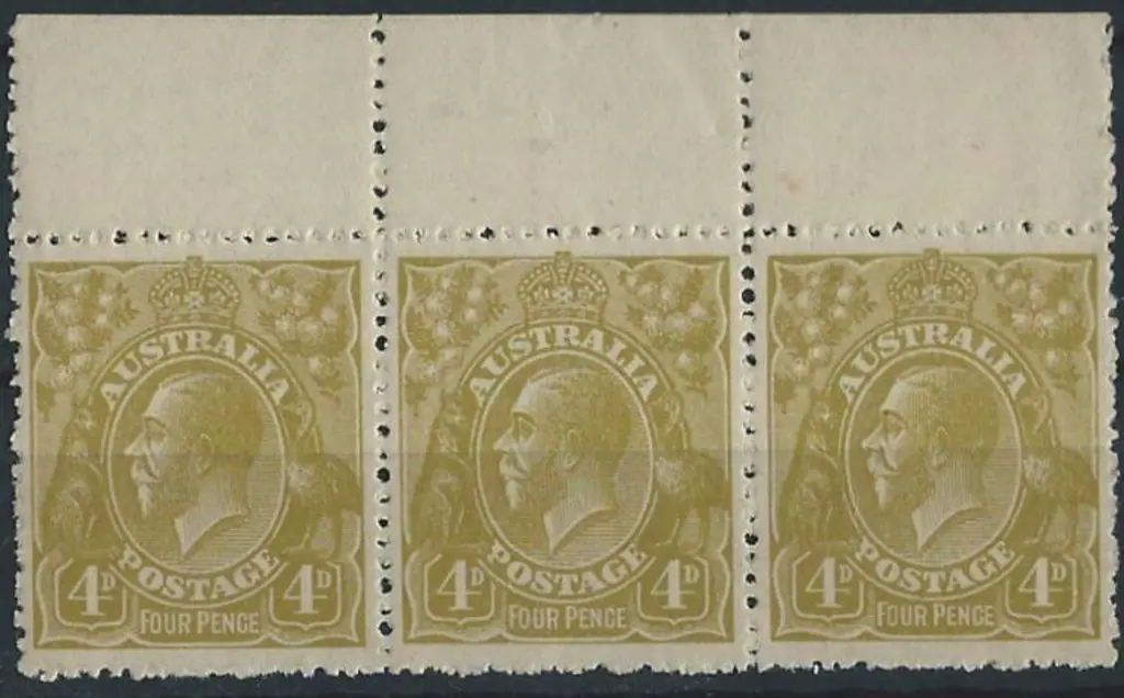 1918-23 Single wmk 4d olive, horizontal marginal ... Image 1++