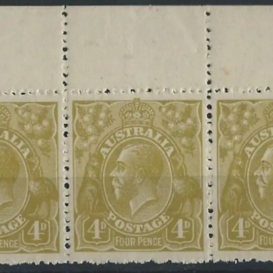 1918-23 Single wmk 4d olive, horizontal marginal ...