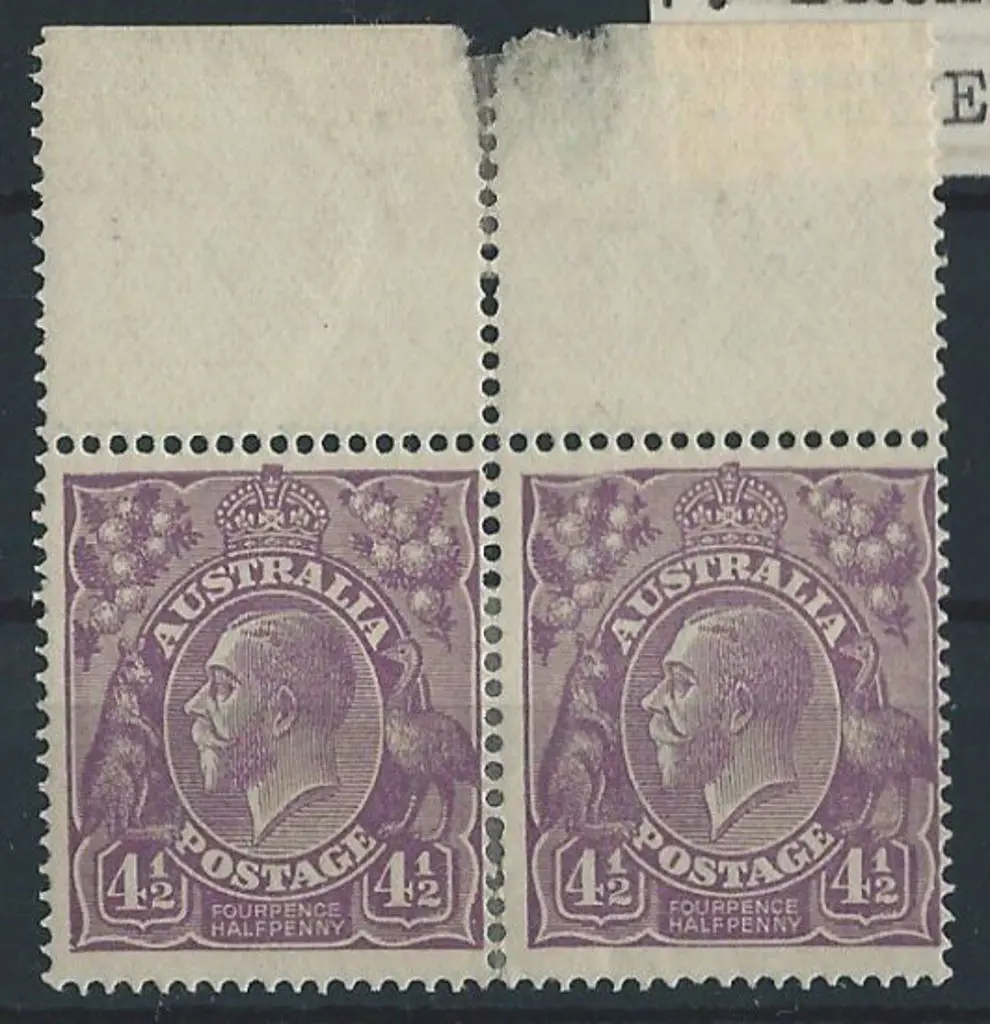 1918-23 Single wmk 4½d violet Die I marginal pair ... Image 1++