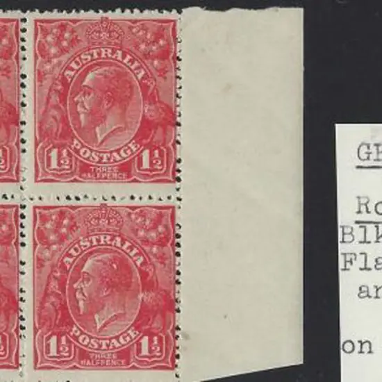 1924/26 No wmk 1½d scarlet marginal block of 6 ...