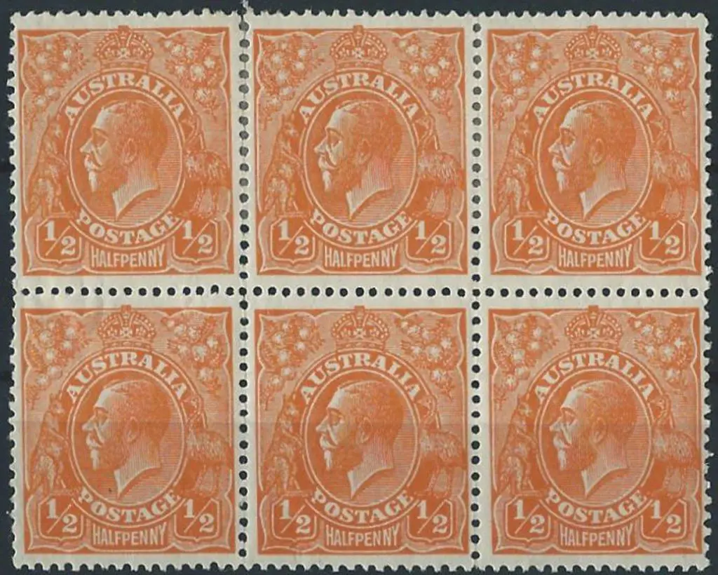 1926-30 SM wmk Perf 13½x12½ ½d orange block of 6 ... Image 1++