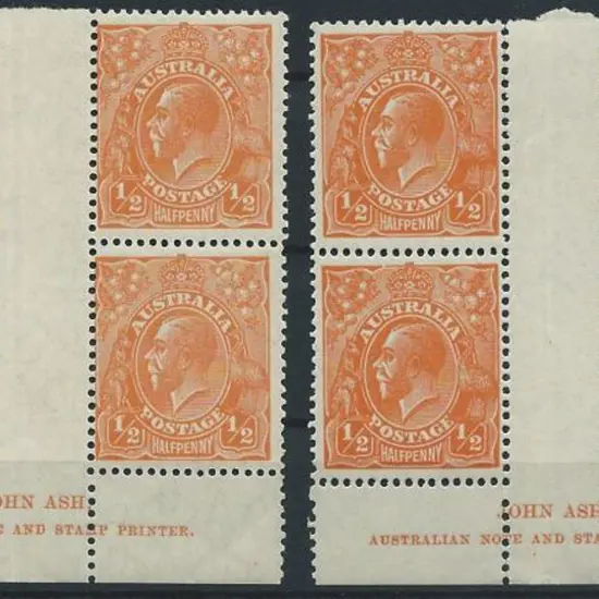 1926-30 SM wmk Perf 13½x12½ ½d orange Ash imprint ...
