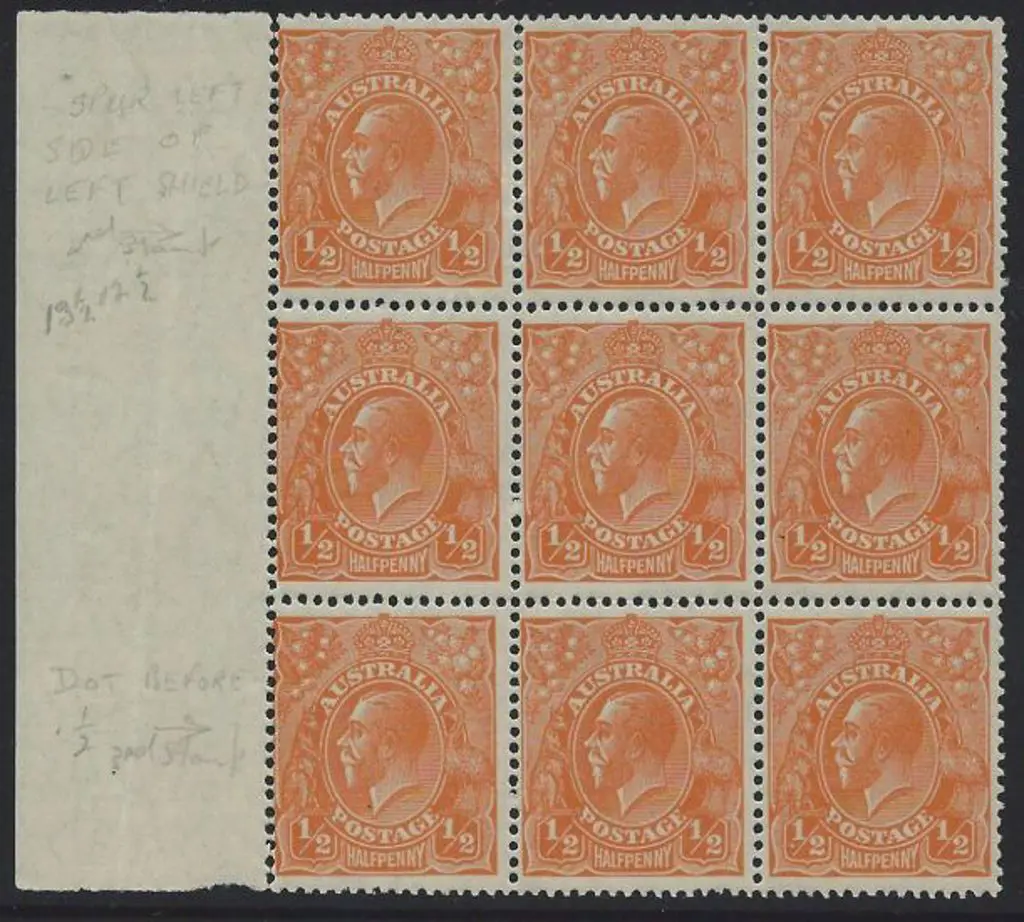 1926-30 SM wmk Perf 13½x12½ ½d orange positional ... Image 1++