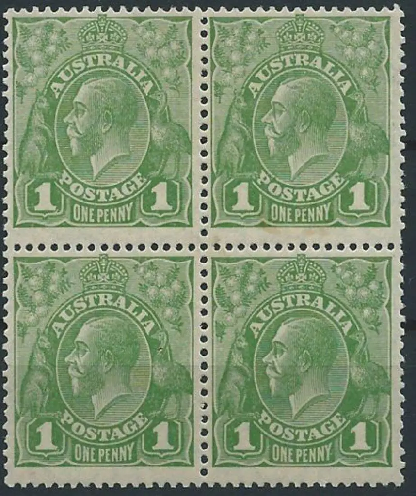 1926-30 SM wmk Perf 13½x12½ 1d green block of 4 ... Image 1++