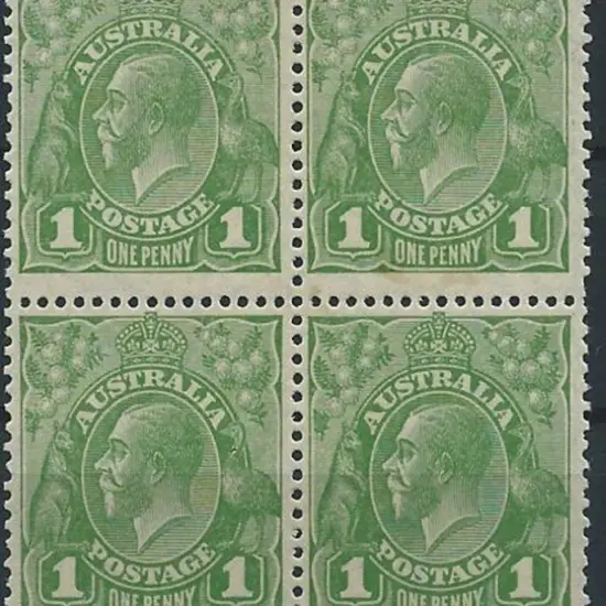 1926-30 SM wmk Perf 13½x12½ 1d green block of 4 ...