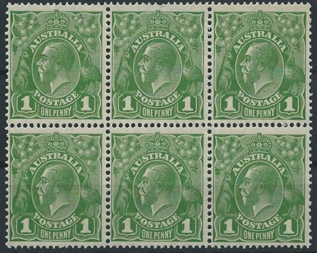 1926-30 SM wmk Perf 13½x12½ 1d green block of 6 ... Image 1++