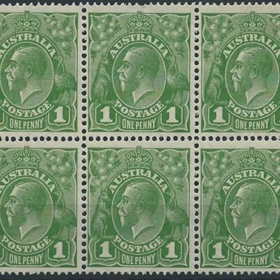 1926-30 SM wmk Perf 13½x12½ 1d green block of 6 ...