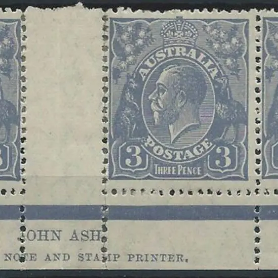 1926-30 SM wmk Perf 13½x12½ 3d blue Die Ia Ash ...