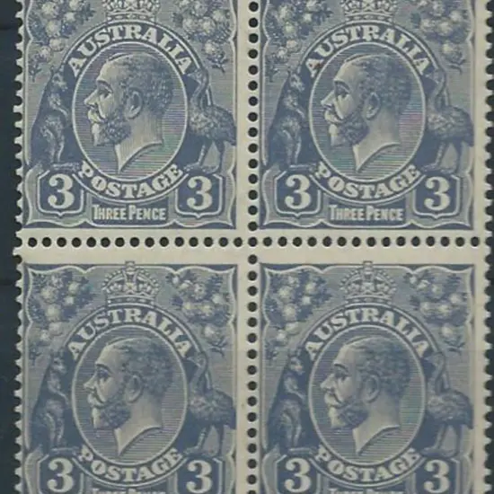 1926-30 SM wmk Perf 13½x12½ 3d blue Die II block 4 ...