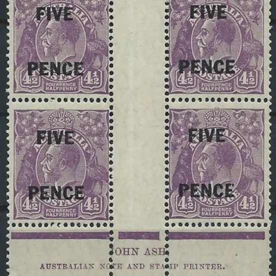 1926-30 SM wmk Perf 13½x12½ 4½d violet Ash imprint ...
