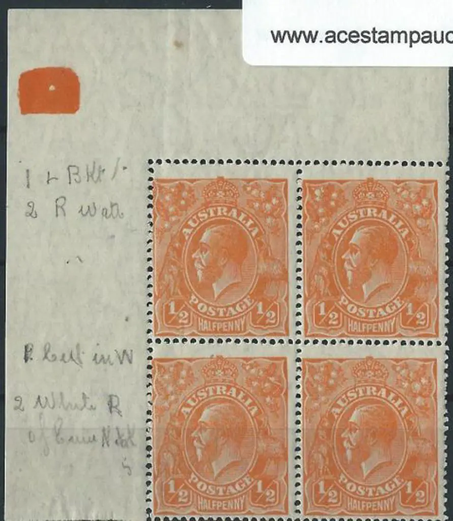 1926-30 SM wmk Perf. 14 ½d orange, plate 1 corner ... Image 1++