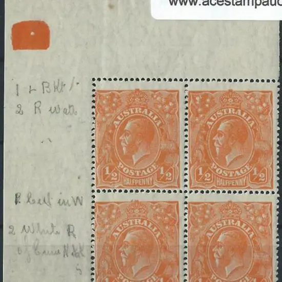 1926-30 SM wmk Perf. 14 ½d orange, plate 1 corner ...