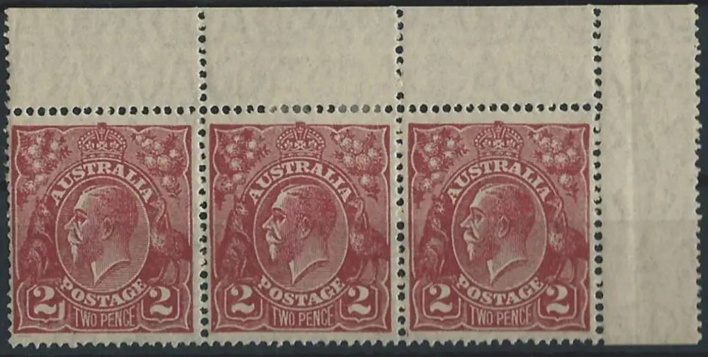 1926-30 SM wmk Perf. 14 2d red brown Die I strip ... Image 1++