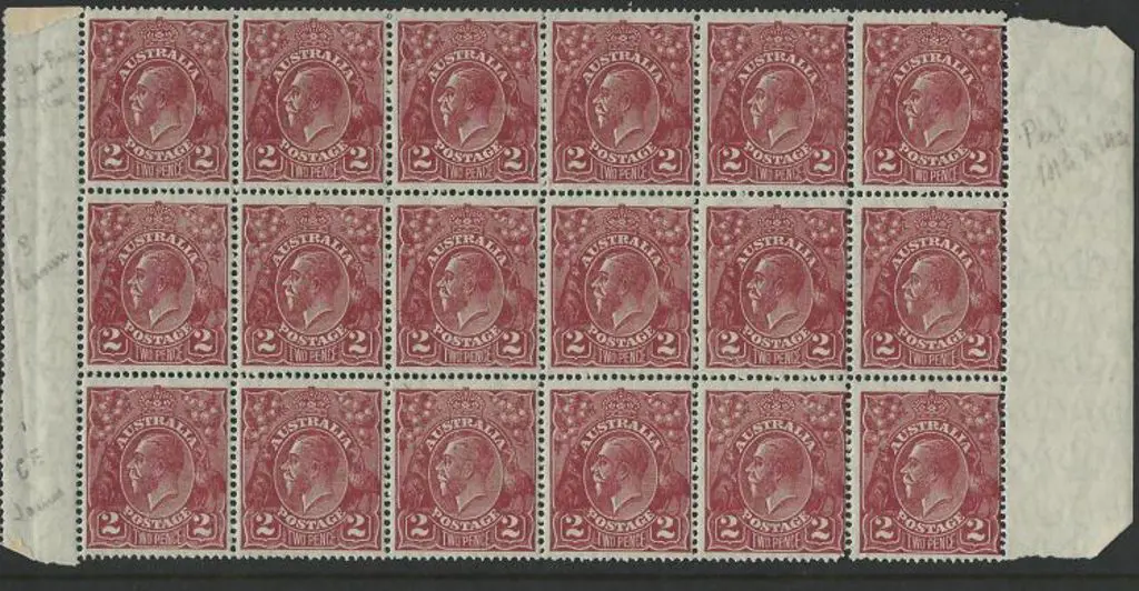 1926-30 SM wmk Perf. 14 2d red brown block of 18 ... Image 1++