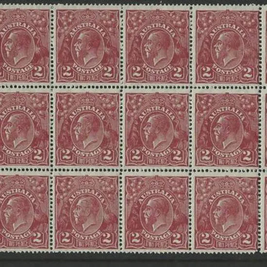 1926-30 SM wmk Perf. 14 2d red brown block of 18 ...