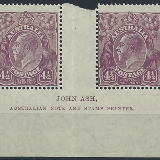 1926-30 SM wmk Perf. 14 4½d violet Ash imprint ...