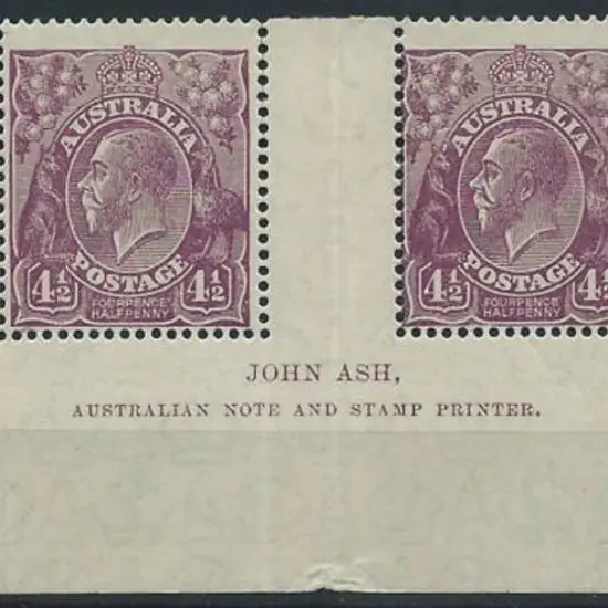 1926-30 SM wmk Perf. 14 4½d violet Ash imprint ...