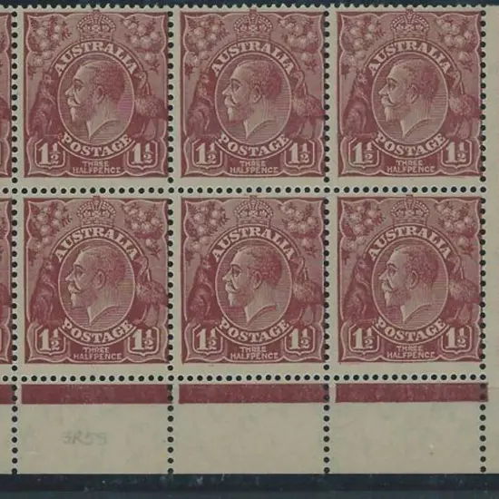 1931-36 CofA 1½d brown corner clock of 8 with ...