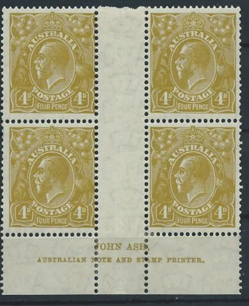 1931-36 CofA 4d olive plate 3, Ash imprint block ... Image 1++