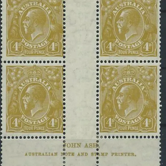 1931-36 CofA 4d olive plate 3, Ash imprint block ...