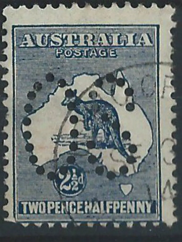 1913 2½d indigo kangaroo perfined large "OS". F/U ... Image 1++