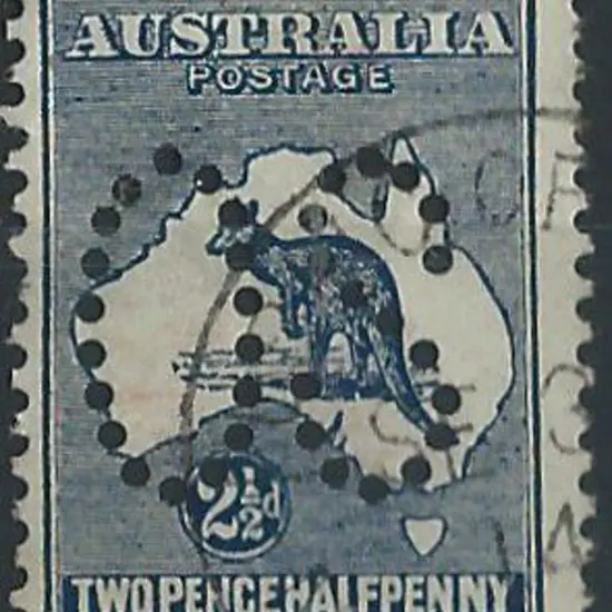 1913 2½d indigo kangaroo perfined large "OS". F/U ...
