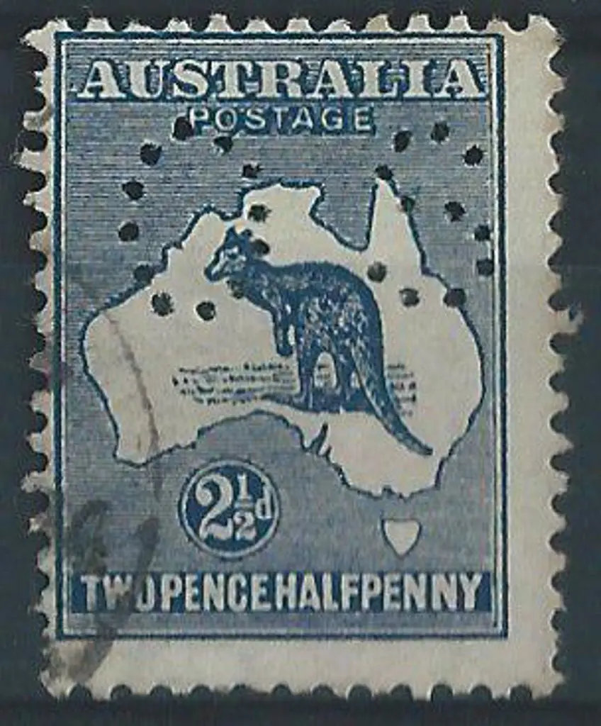 1913 2½d indigo kangaroo perfined large "OS". F/U ... Image 1++
