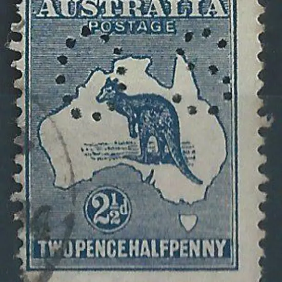 1913 2½d indigo kangaroo perfined large "OS". F/U ...