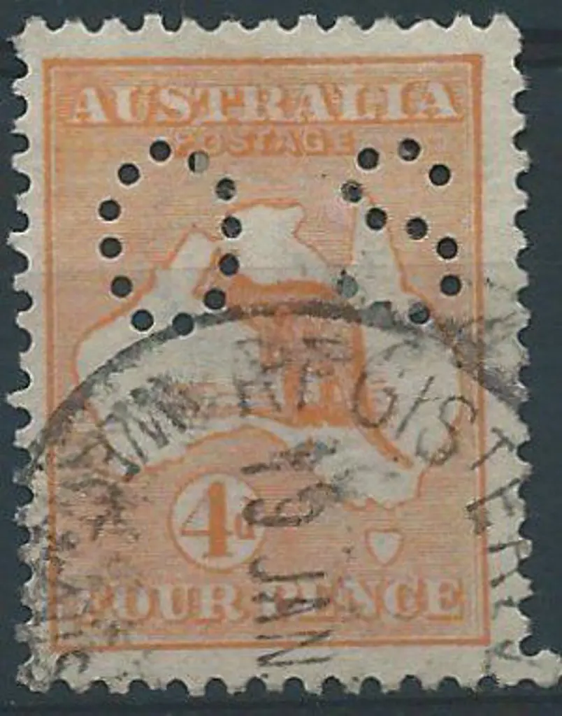 1913 4d orange, 1st wmk, perfined small "OS". Good ... Image 1++