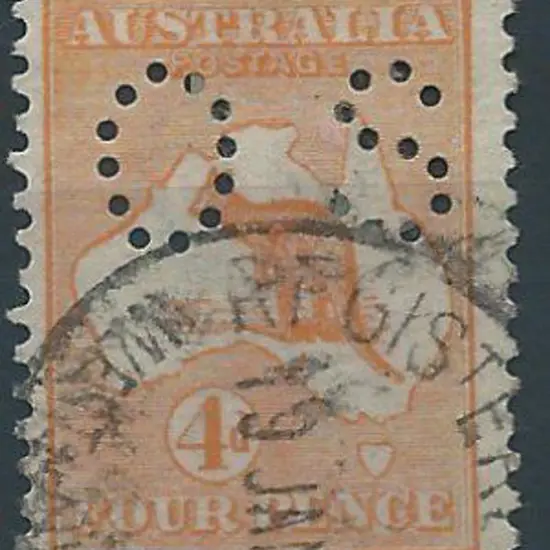 1913 4d orange, 1st wmk, perfined small "OS". Good ...