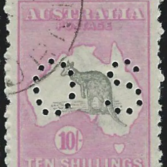 1915/28 10/- grey & pink, 3rd wmk, perfined "OS". ...