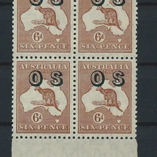 1929/30 6d chestnut, small mult wmk, ovptd "OS" ...