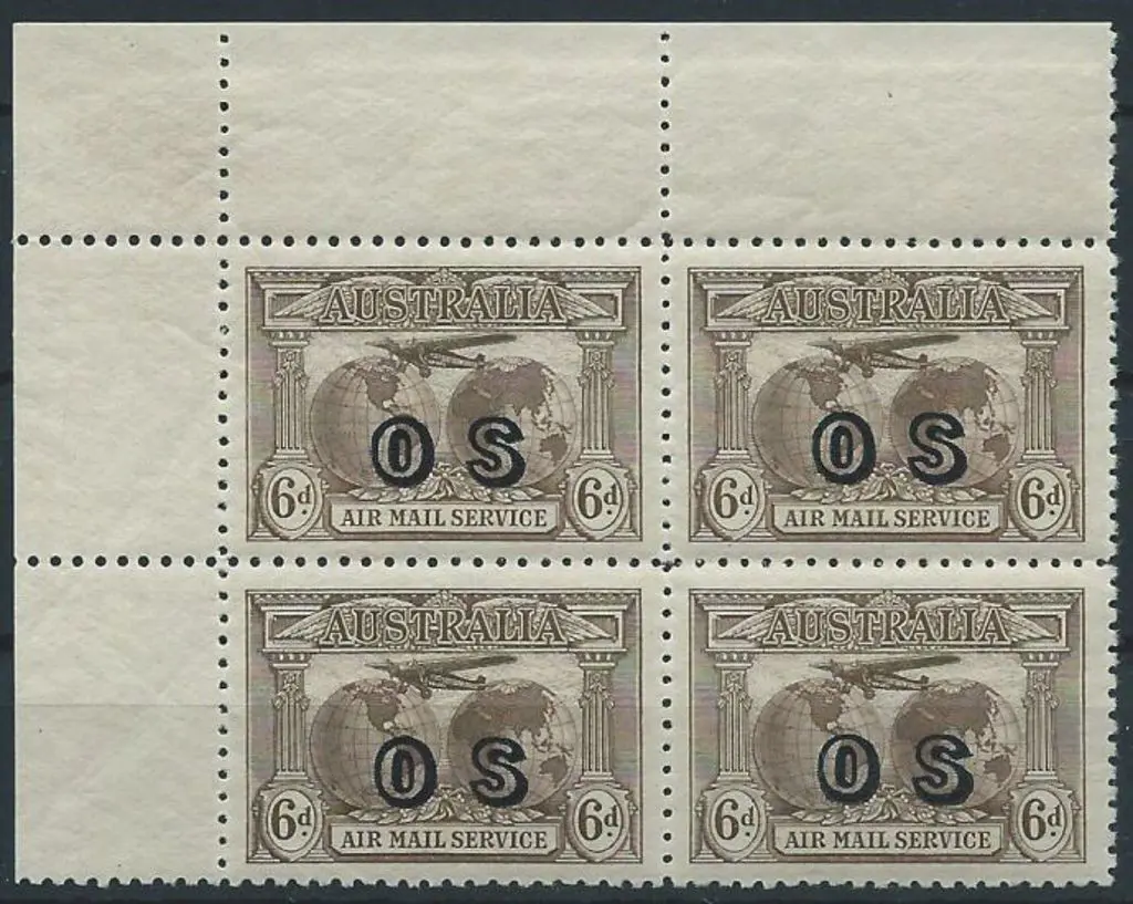 1931 Kingsford Smith 6d brown Airmail ovptd "OS". ... Image 1++