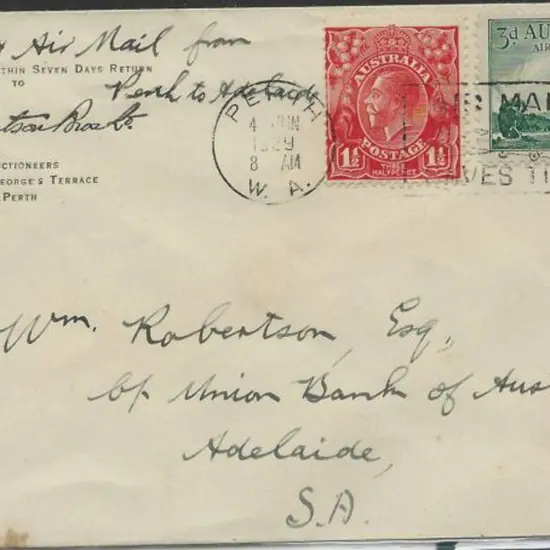 1929 (4th June) Perth to Adelaide covers x 2 ...